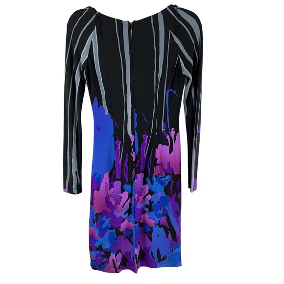 Adrianna Papell Dress Women's Black Purple Gray Floral Gown Size 4 Long Sleeves - Picture 6 of 8